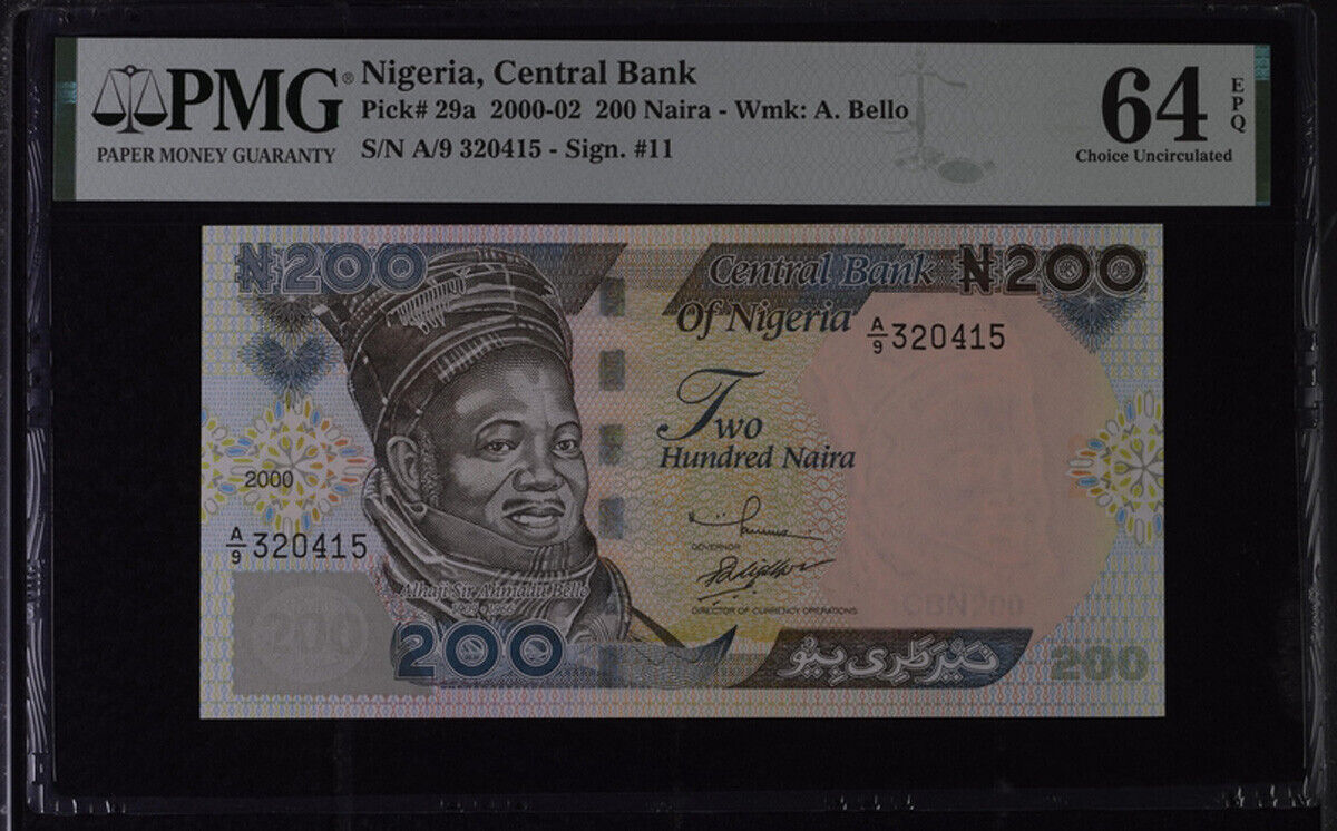 NIGERIA 200 NAIRA 2000 P 29 a Choice UNC PMG 64 EPQ