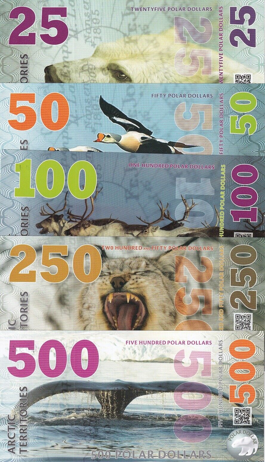 Arctic Territories SET 5 PCS 25 50 100 250 500 Dollars 2017 Fantasy Note