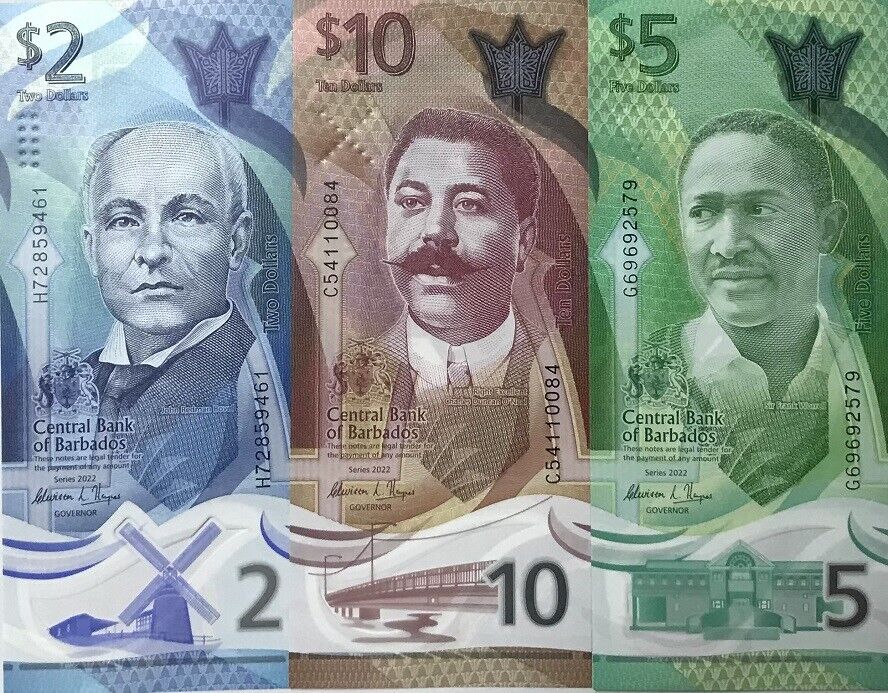 Barbados Set 3 UNC 2 5 10 Dollars ND 2022 POLYMER P 80 81 82 NEW Design