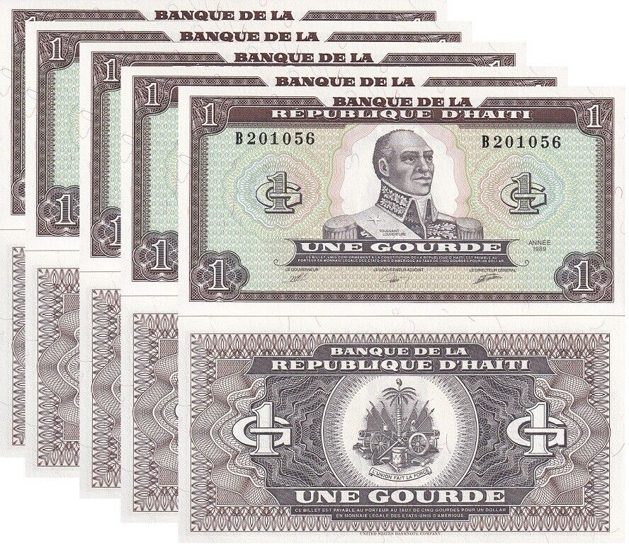 Haiti 1 Gourde 1989 P 253 a UNC LOT 5 PCS