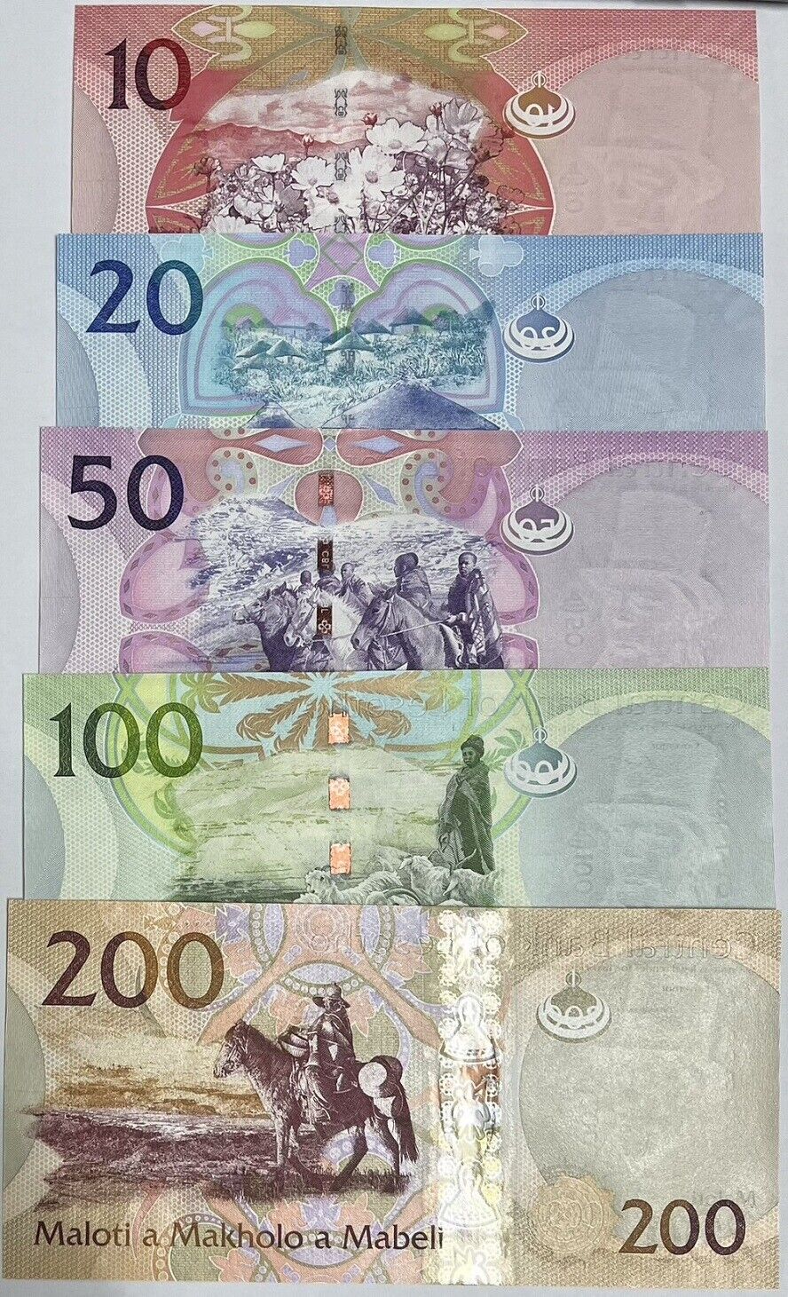 Lesotho Set 5 Pcs 10 20 50 100 200 Maloti 2013-2021 P 21 P 22 - P 25 UNC