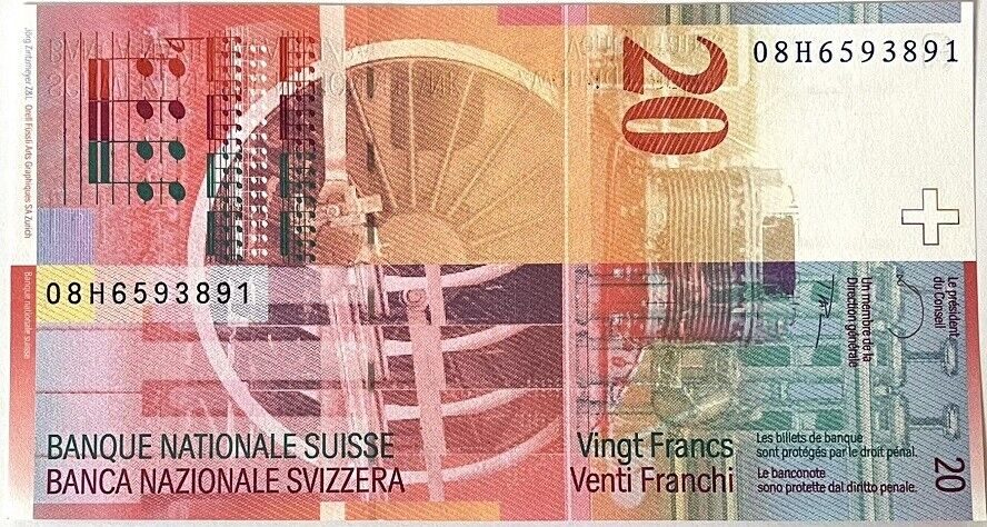 Switzerland 20 Franken 2008 P 69 e Sign Raggenbass & Hildebrand AUnc