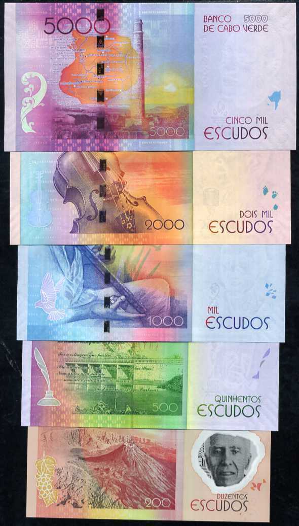 Cape Verde Set 5 Pcs 200 500 1000 2000 5000 Escudos 2014 P 72- 75 UNC