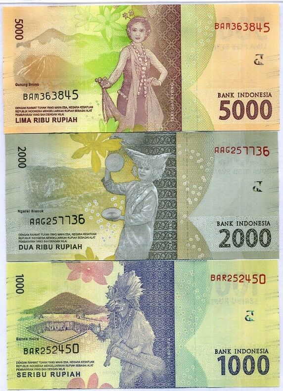 Indonesia SET 3 UNC 1000 2000 5000 Rupiah 2016/Random Date P 154 155 156