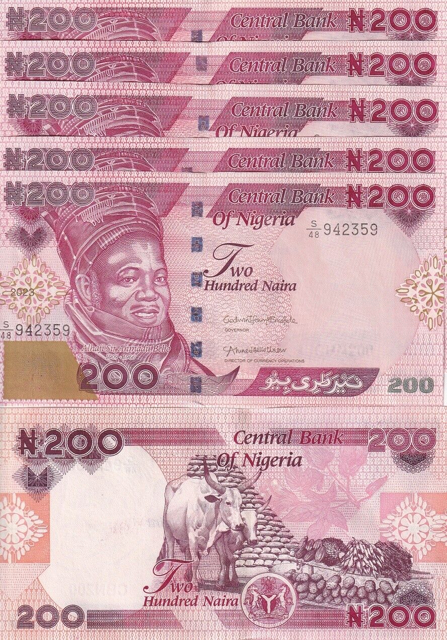 Nigeria 200 Naira 2022 P 47 New Design Colorful UNC LOT 5 PCS