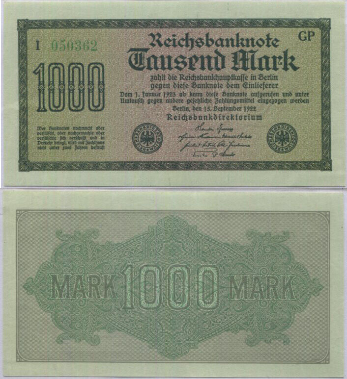 Germany 1000 Mark 1922 P 76 AUnc