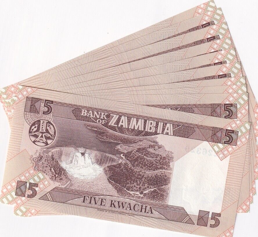 Zambia 5 Kwacha ND 1980-1988 P 25 d UNC LOT 10 PCS