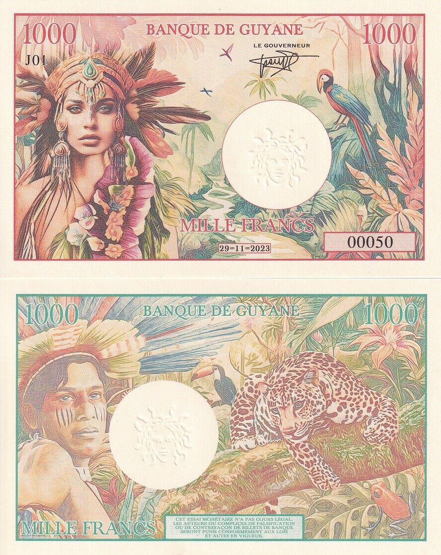French Guyana 1000 Francs 2023 Private Issue Fantasy Jaguar Bird