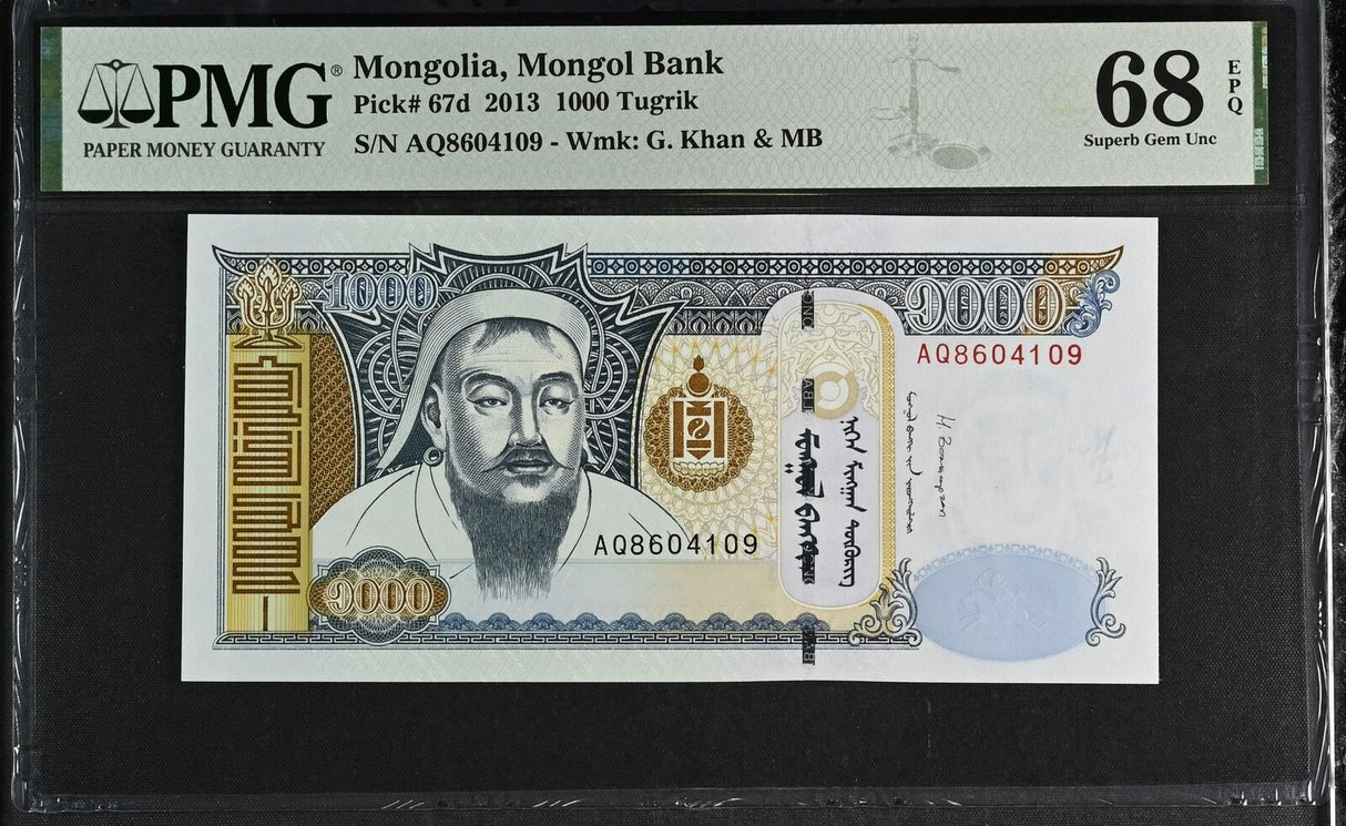 Mongolia 1000 Tugrik 2013 P 67 d Superb Gem UNC PMG 68 EPQ