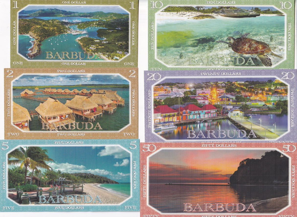 Barbuda Set 6 1 2 5 10 20 50 Dollars 2019 QEII Hybric Polymer FANTASY