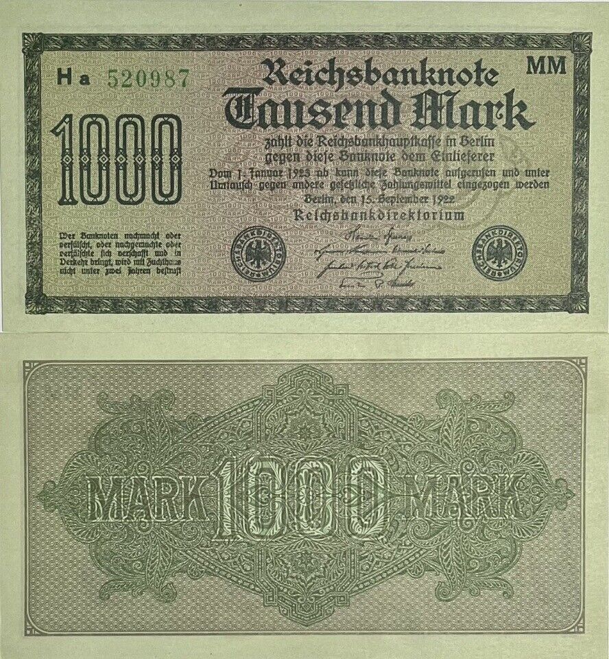 Germany 1000 Mark 1922 P 76 h UNC