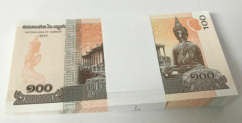 Cambodia 100 Riels 2014/2015 P 65 UNC LOT 25 PCS 1/4 BUNDLE