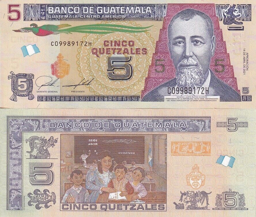 Guatemala 5 Quetzales 2021 P 122A UNC LOT 5 PCS