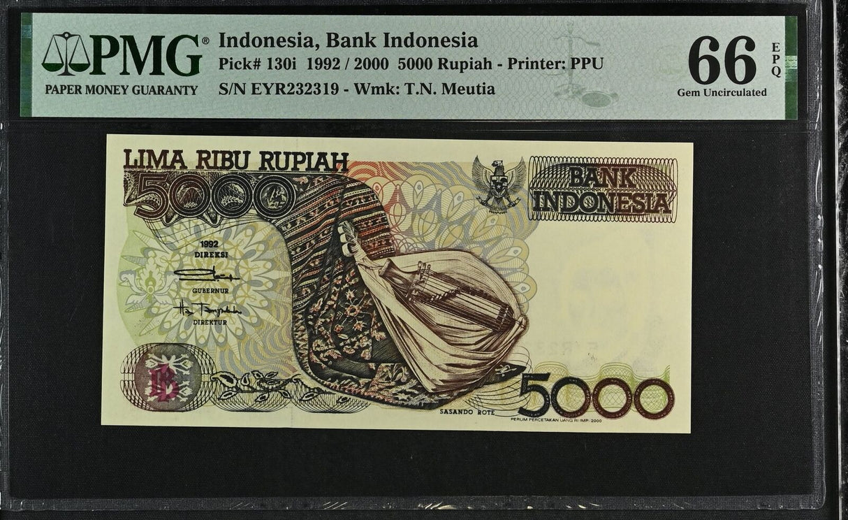 Indonesia 5000 Rupiah 1992/2000 P 130 i Gem UNC PMG 66 EPQ
