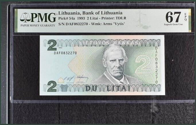 Lithuania 2 Litai 1993 P 54 a Superb Gem UNC PMG 67 EPQ