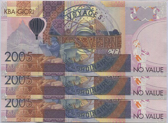 KBA GIORI Test Note SPECIMEN Advertising Jules Verne 2005 UNC Type I Lot 3 Pcs