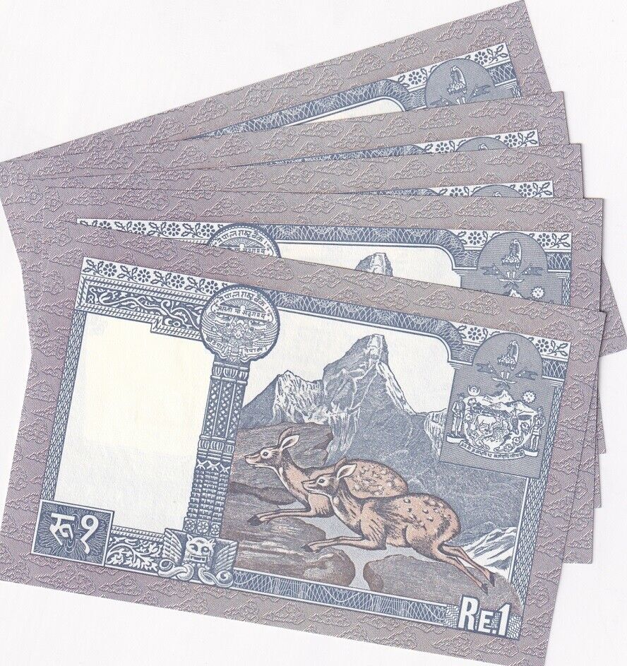 Nepal 1 Rupee ND 1990 - 1995 Sign Hari Shankar Tripathi P 22 UNC LOT 5 PCS