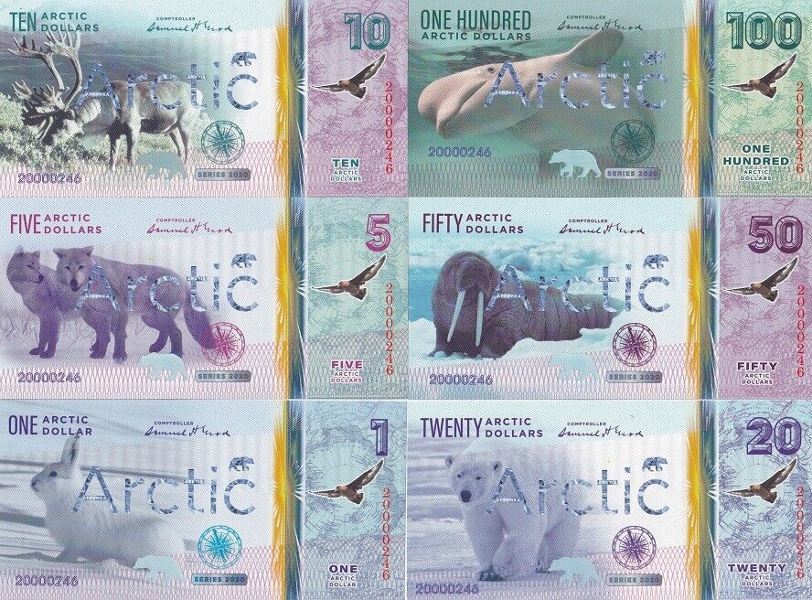 Arctic Set 6 1 5 10 20 50 100 Dollars 2020 polymer Polar Fantasy
