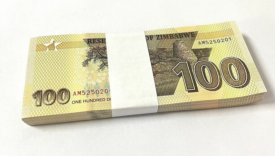 Zimbabwe 100 Dollars 2023 / 2024 P 106 UNC Lot 100 Pcs 1 Bundle