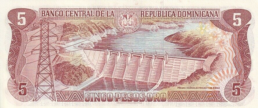 Dominican Republic 5 Pesos 1997 Low serial # 2 Digit P 152 b UNC