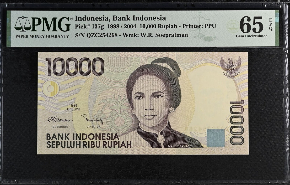 Indonesia 10000 Rupiah 1998/2004 P 137 g Gem UNC PMG 65 EPQ