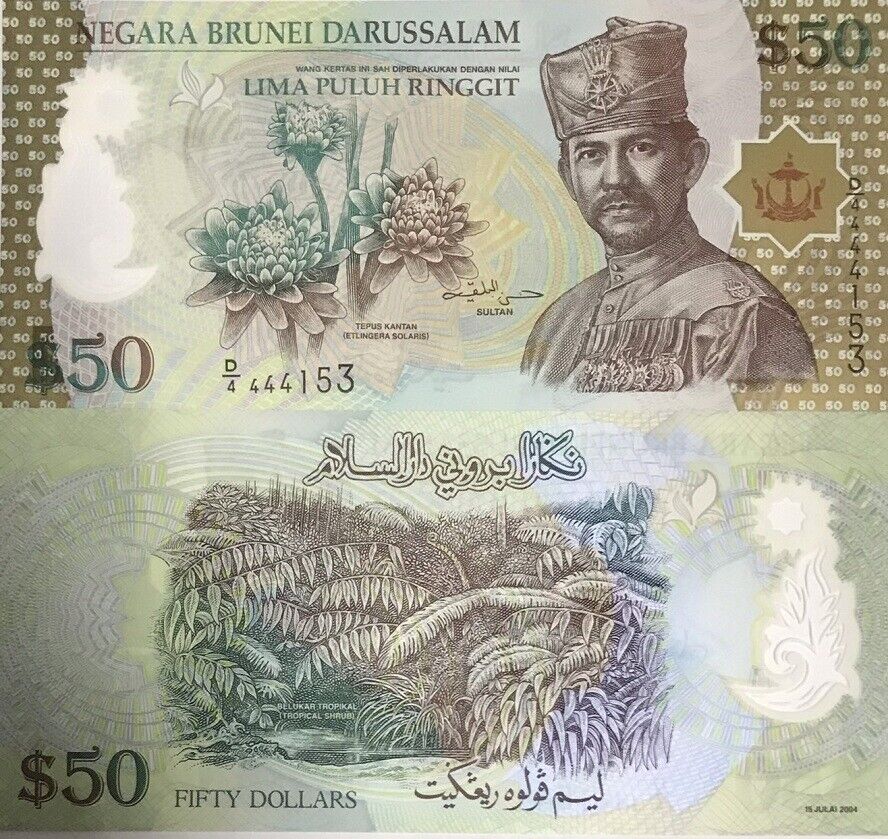 Brunei 50 Ringgit 2004 P 28 Polymer UNC