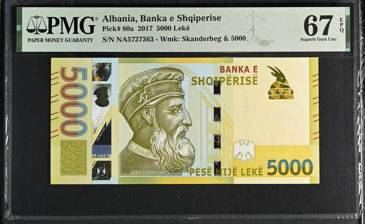 Albania 5000 Leke 2017 P 80 a Superb Gem UNC PMG 67 EPQ