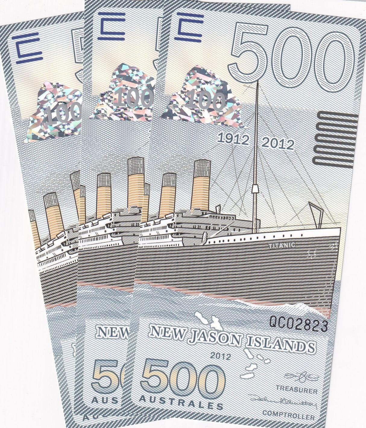 New Jason Island 500 Australes 2012 Polymer 50 th TITANIC UNC LOT 3 PCS