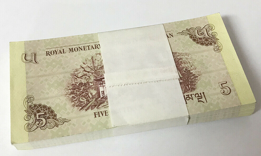 Bhutan 5 Ngultrum 2015 P 28 c UNC LOT 100 PCS 1 BUNDLE