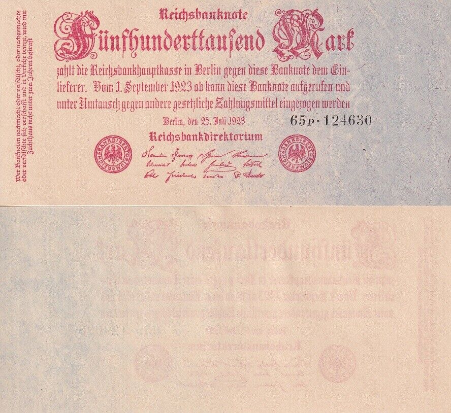 GERMANY 500000 MARK 1923 P 92 UNC