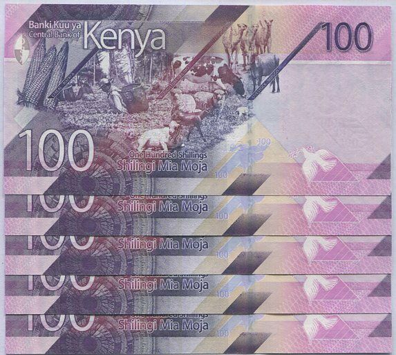 Kenya 100 Shillings 2019 P 53 UNC Lot 5 PCS