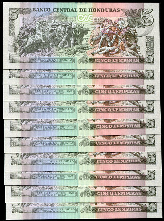 HONDURAS 5 LEMPIRAS 2014 P 98 b BLIND MARK UNC LOT 10 PCS
