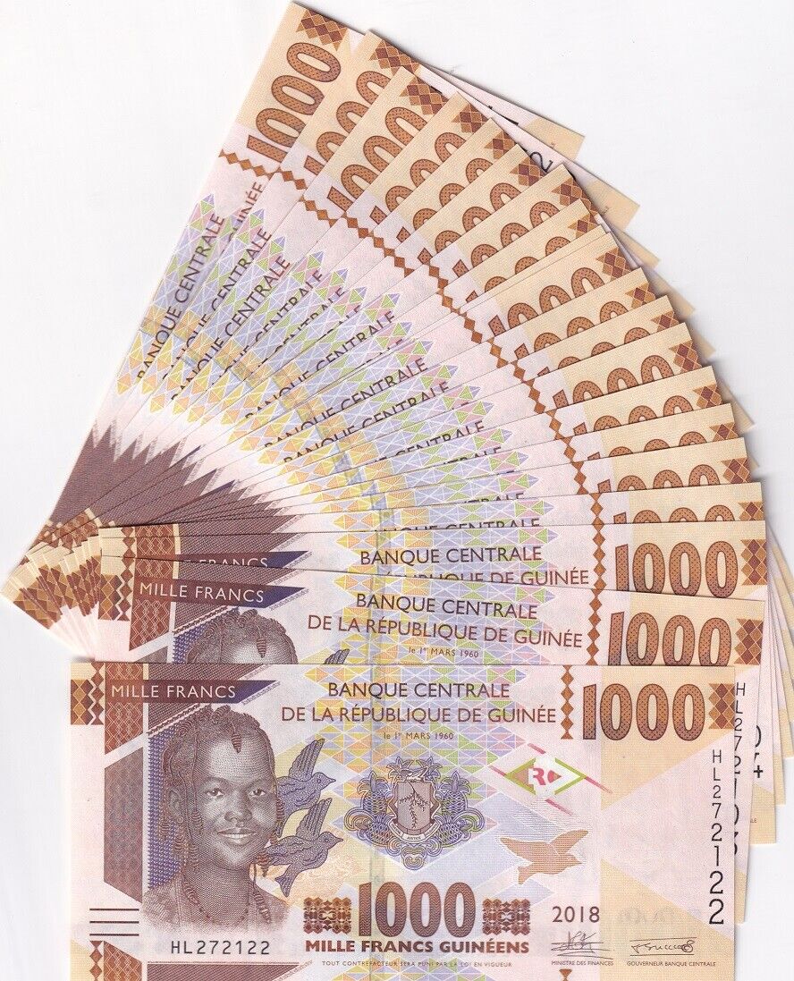 Guinea 1000 Francs 2018 P 48 c UNC LOT 20 PCS