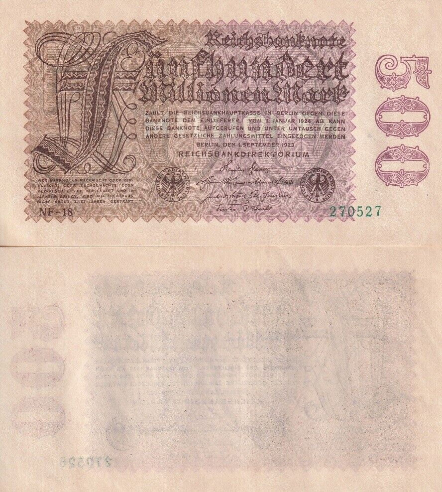 Germany Treasury 500 Millionen Mark 1923 P 110 d AUnc