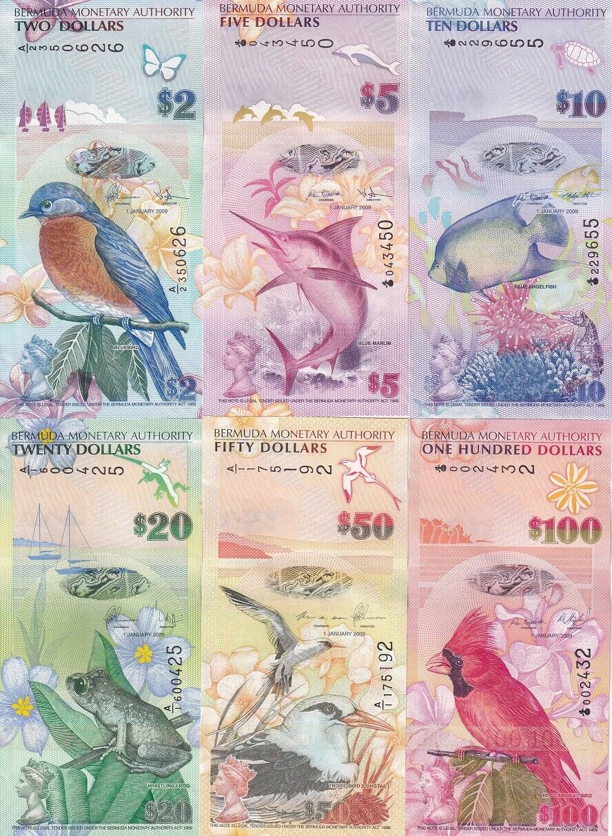 Bermuda Set 6 PCS 2 5 10 20 50 100 Dollars 2009 P 57 58 59 60 61A P 62 UNC