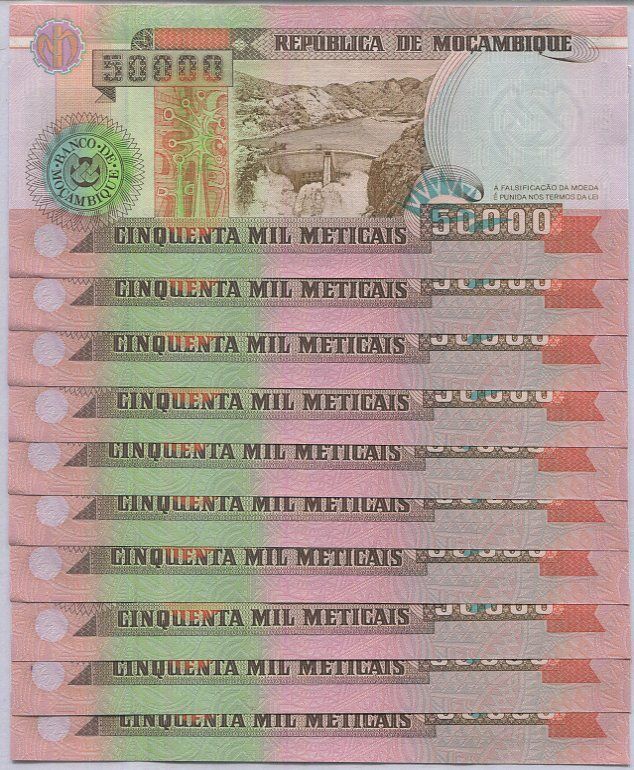 Mozambique 50000 Meticais 1993 P 138 UNC LOT 10 PCS