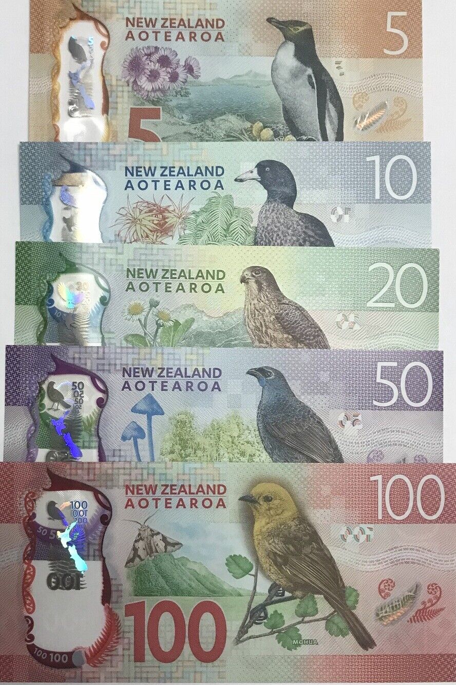 New Zealand Set 5 Pcs 5 10 20 50 100 Dollars Random Year P 191 192 - 195 UNC