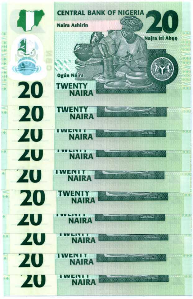 Nigeria 20 Naira 2021 P 34 Polymer UNC Lot 10 Pcs
