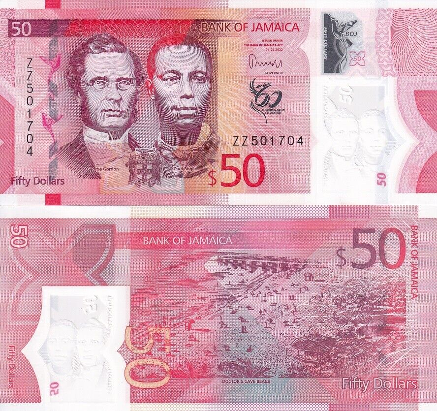 Jamaica 50 Dollars 2022 / 2023 P 96 NEW Polymer ZZ Replacement UNC