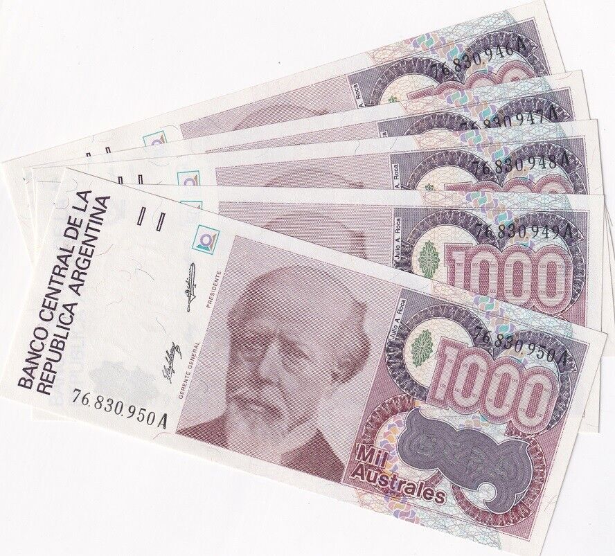 Argentina 1000 Australes ND 1988 P 329 UNC LOT 5 PCS