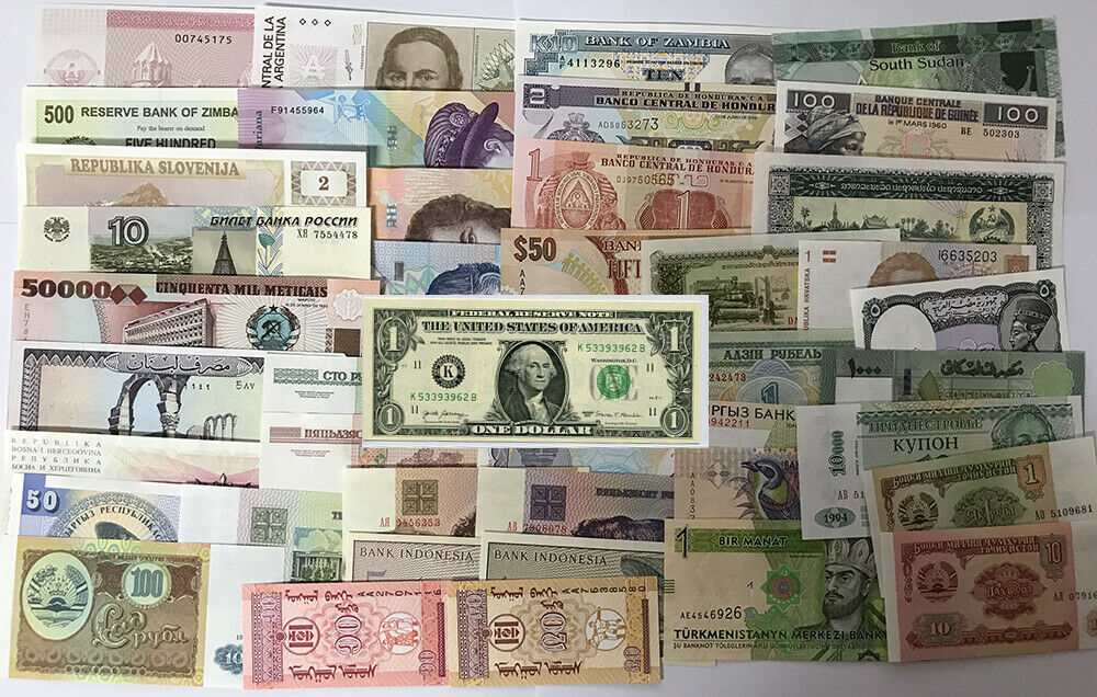 World Banknotes Set 144 Pcs from 50 Different Countries UNC