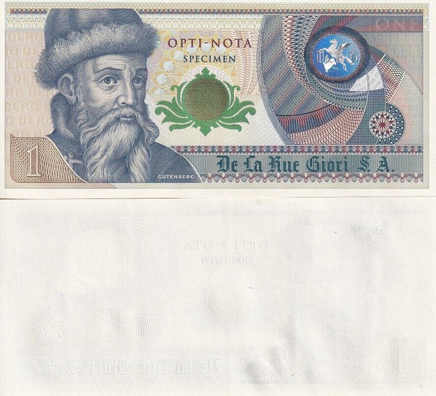 De la Rue Giori S.A Gutenberg 1 Specimen Opti-Nota With Hologram Fantasy