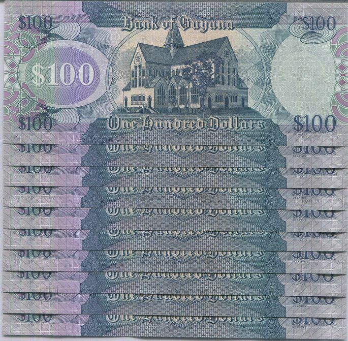 Guyana 100 Dollars 2022 P 36 e UNC Lot 10 PCS