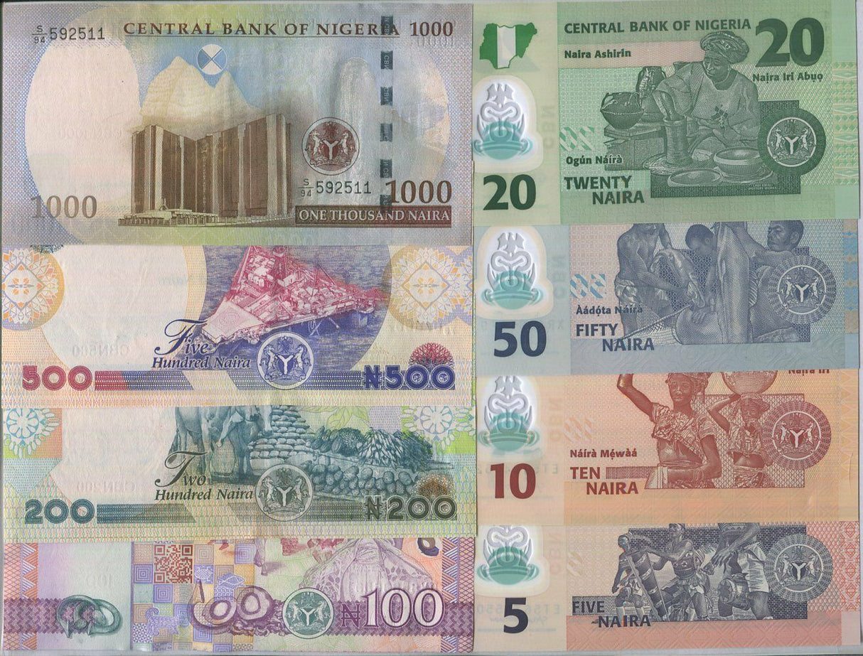 Nigeria Set 8 PCS 5 10 20 50 100 200 500 1000 Naira Random Year P 29 30 - 41