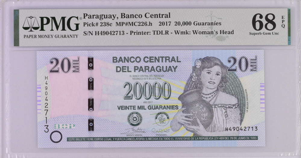 Paraguay 20000 Guaranies 2017 P 238 c Superb Gem UNC PMG 68 EPQ