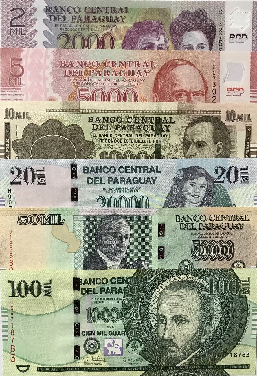 Paraguay Set 6 PCS 2000-100000 Paraguay Random Date P 228 234 A238 240 UNC