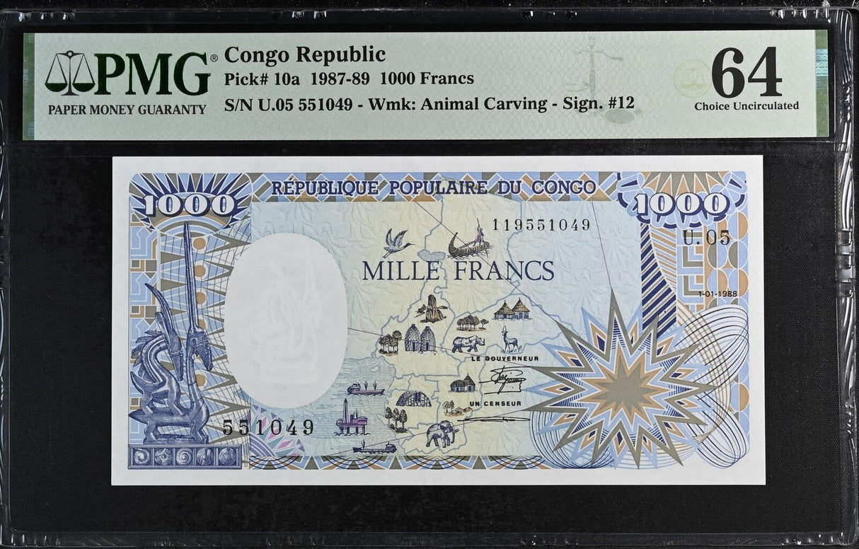 Congo 1000 Francs 1988 P 10 a Choice UNC PMG 64 (Pin Hole)