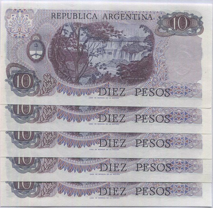 Argentina 10 Pesos ND 1976 P 300 UNC Lot 5 PCS