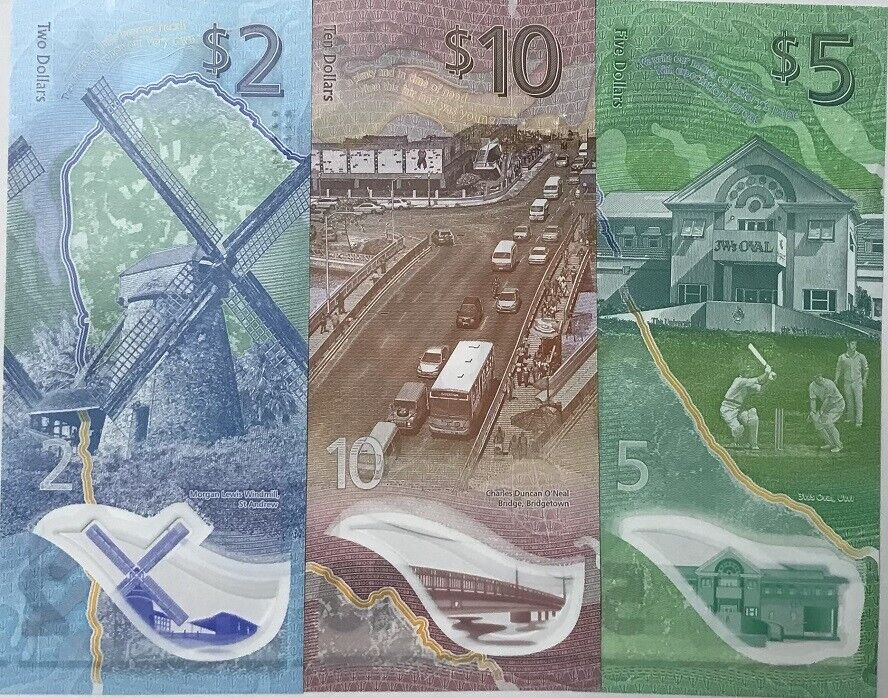 Barbados Set 3 UNC 2 5 10 Dollars ND 2022 POLYMER P 80 81 82 NEW Design