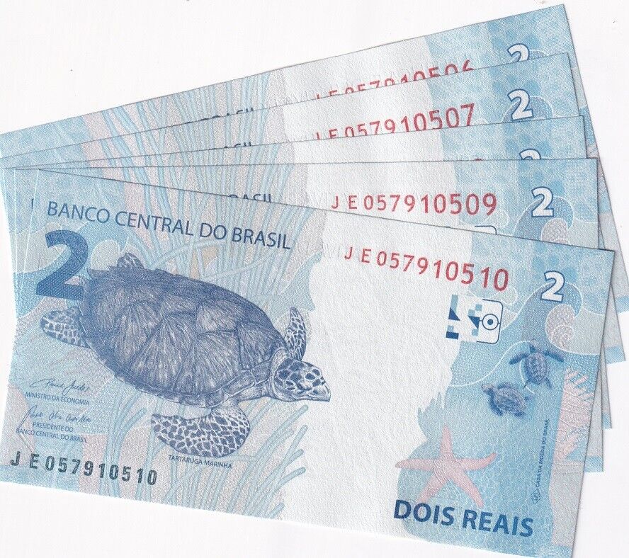Brazil 2 Reais 2010 (2020) P 252 f UNC LOT 5 PCS